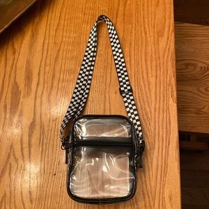 checkered, clear, mini purse/ bag with two pockets